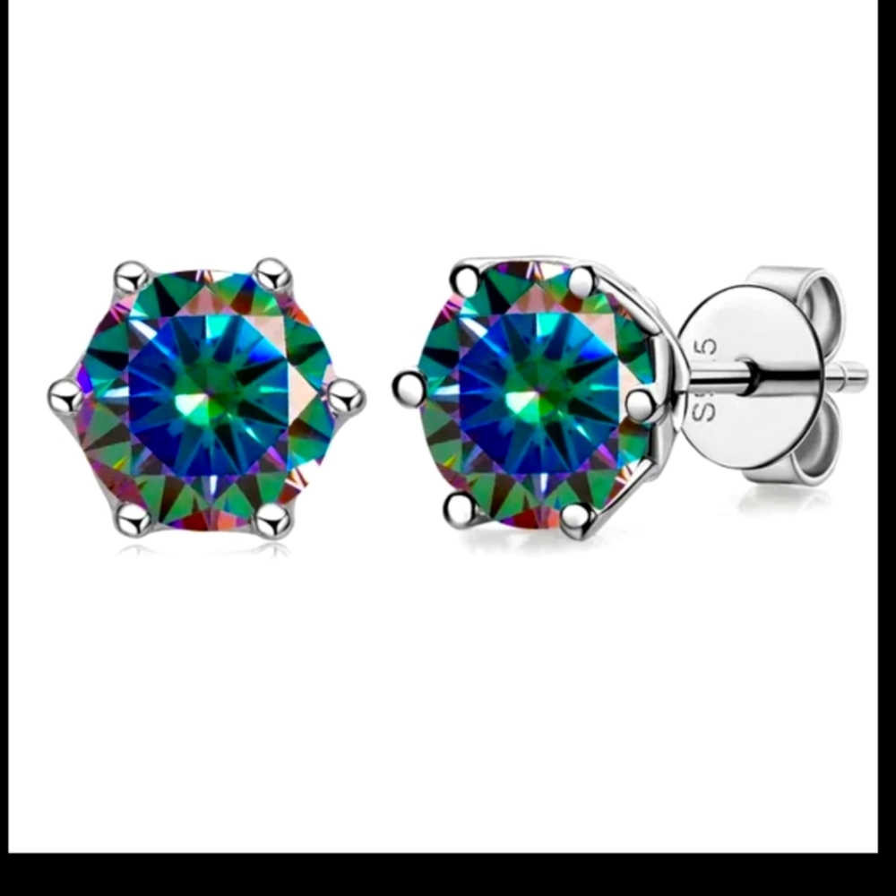 1ct each Rainbow Moissanite Earrings. Vvs1 D color. Passes Diamond Tester.
